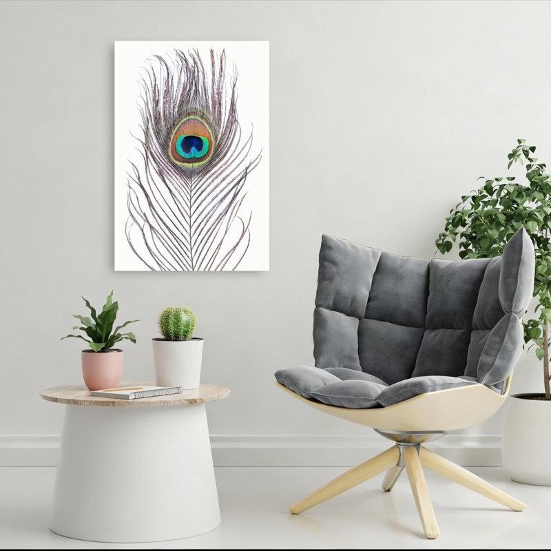 Peacock Feather Contemporary Bird Wall Art Print 1 Piece Wrapped Canvas Wall Art, 91.44cm H x 60.96cm W