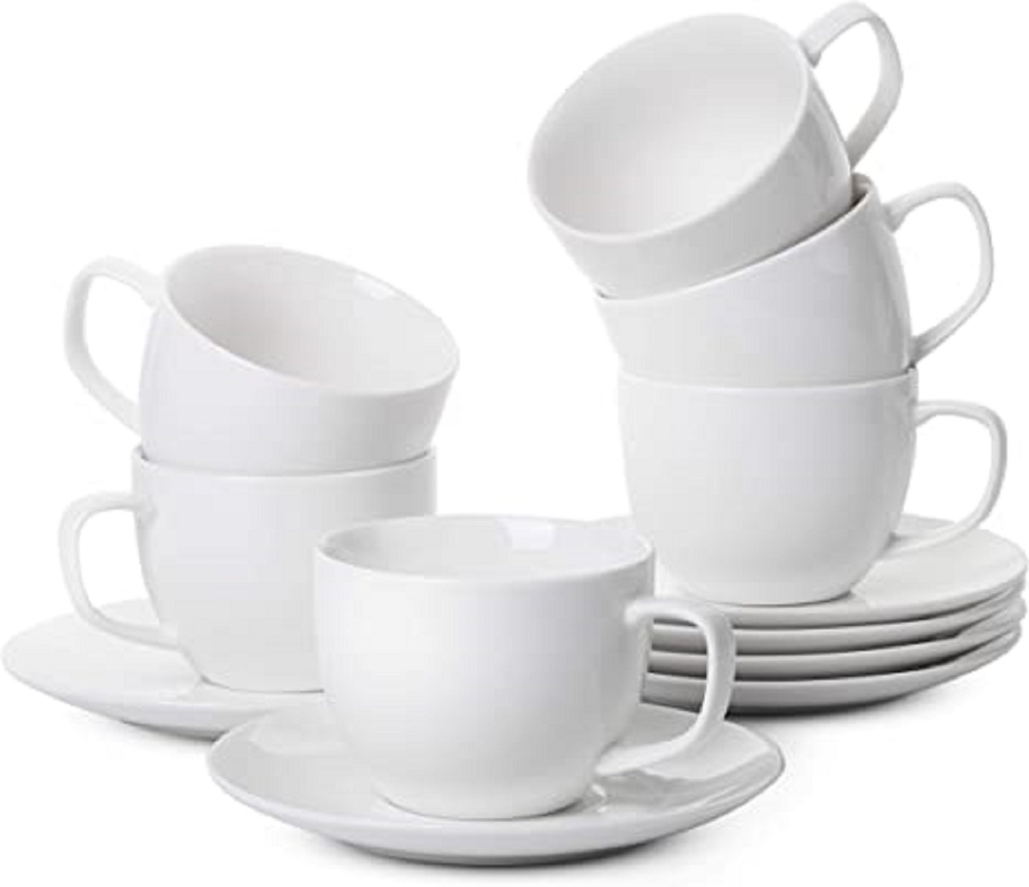 Mora Ceramics 8oz Cappuccino Mug Set of 4 - Ceramic Coffee Cups  with Saucers - Microwave and Dishwasher Safe, Perfect For Tea, Espresso,  Latte - Porcelain Mugs for Kitchen or