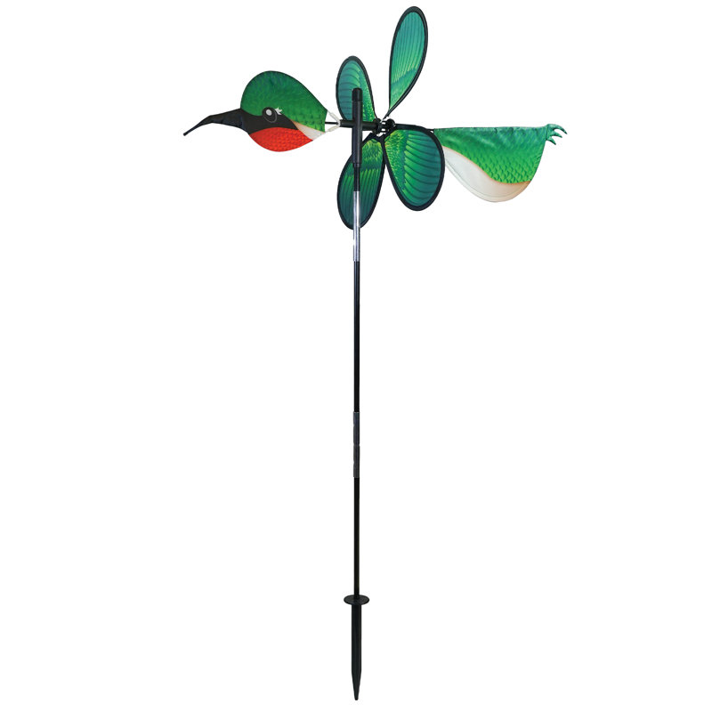 Green and Red Polyester Hummingbird Wind Spinner