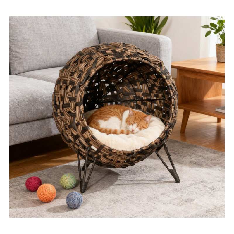 Maison pour chat avec maisonnette tissée à la main avec coussin