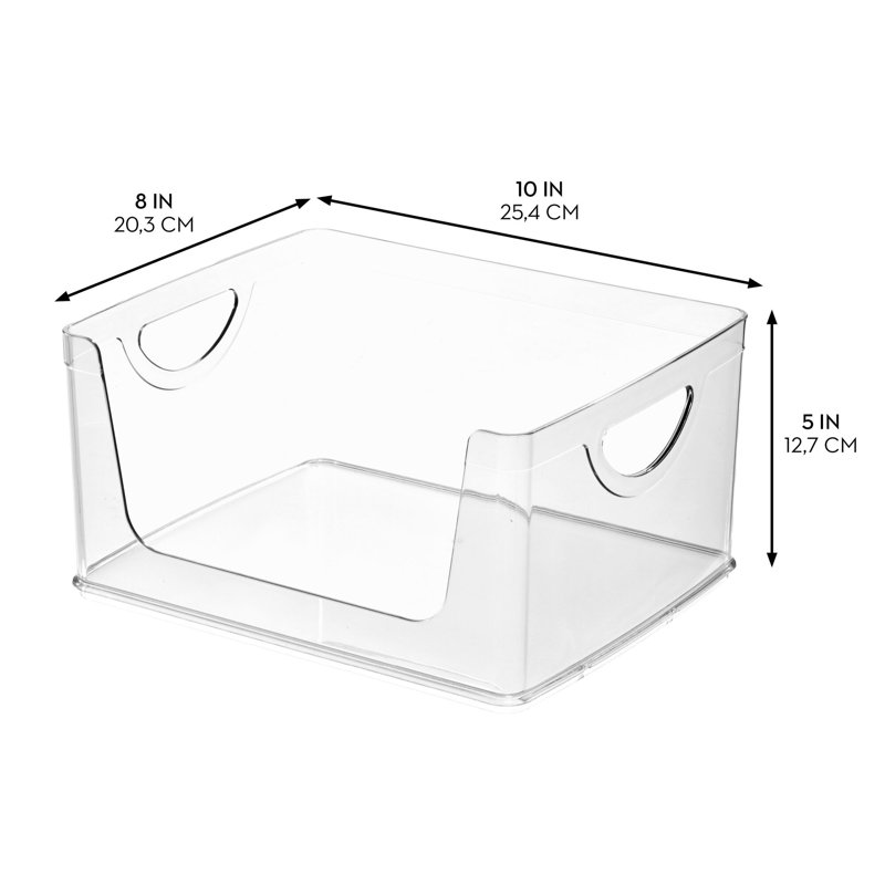 iDesign Recycled Plastic Open Front Storage Bin with Integrated Handles – 8” x 10” x 5”, Clear