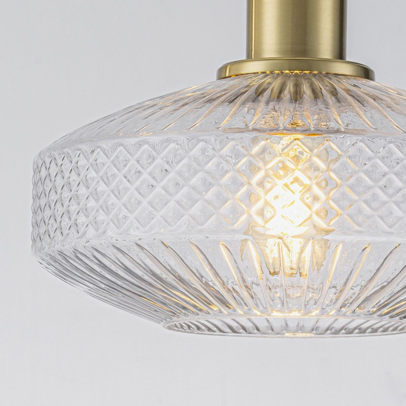 Luminaire suspendu en verre transparent 1 lumière Mid-Century Diamond Grid