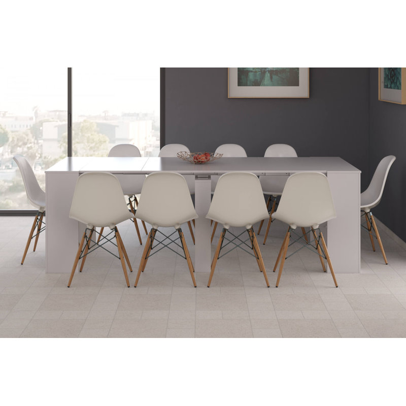 Console Table Compton, Extendable Dining Table With Multipurpose Extensions Up To 10 Seats, White