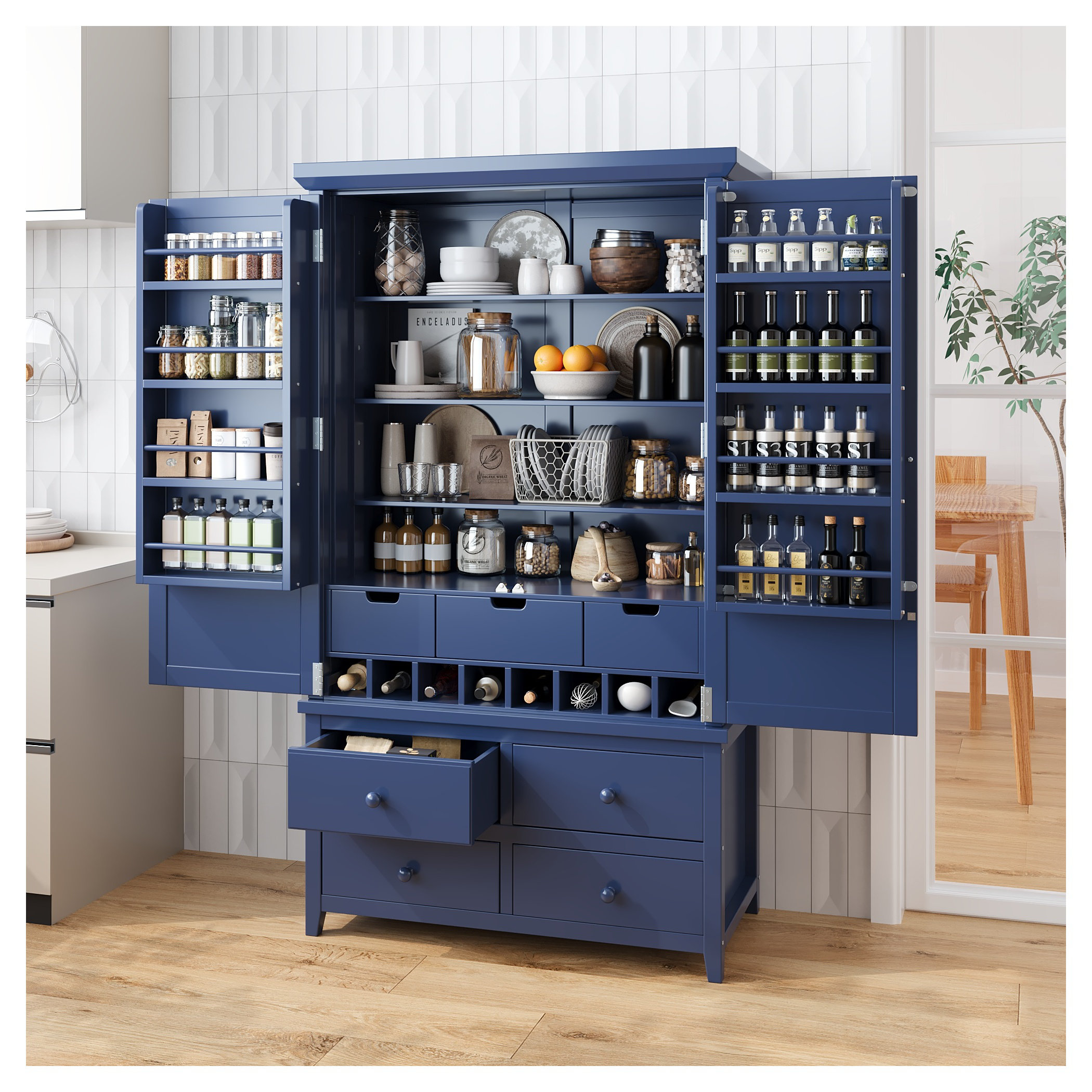 Latitude Run® TOPMAX Large Freestanding Kitchen Pantry Cabinet with ...