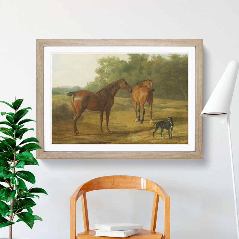 Horses and Hound by Jacques-Laurent Agasse - Picture Frame Painting, 27cm H x 36cm W x 2cm D, Oak Framed
