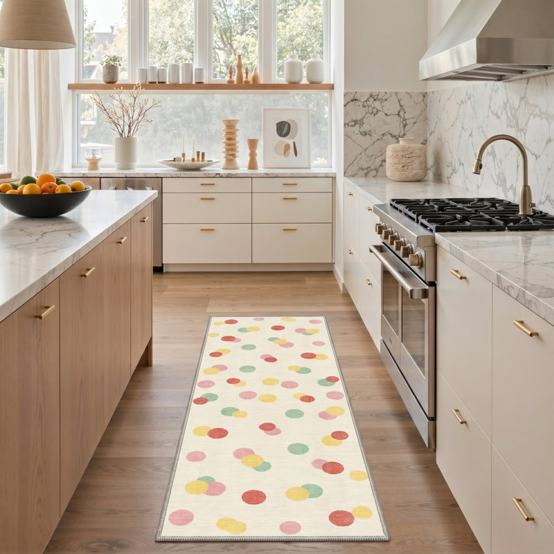 Polara Modern Beige Indoor Geometric Area Rug,Machine washable,with Non-Slip Backing, Runner 2'6" x 8'