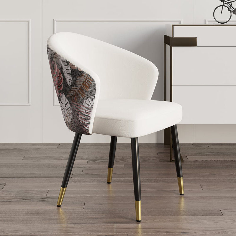 Ensemble de 1 chaise de salle à manger moderne avec dossier rembourré en velours et structure en métal, 1, Blanc