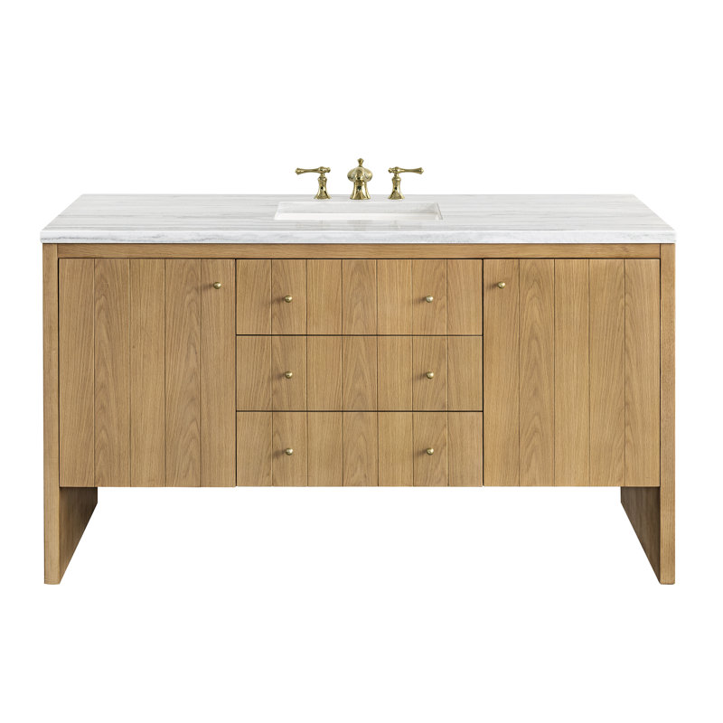 Hudson 60'' W Single Vanity, Eternal Jasmine Pearl, 8" Widespread, Light Natural Oak