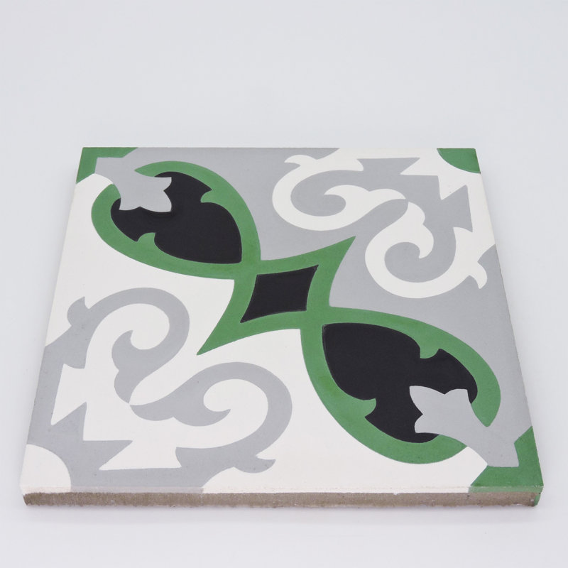 Agadir 8" x 8" Cement Patterned Wall & Floor Tile, Black/Gray/Green