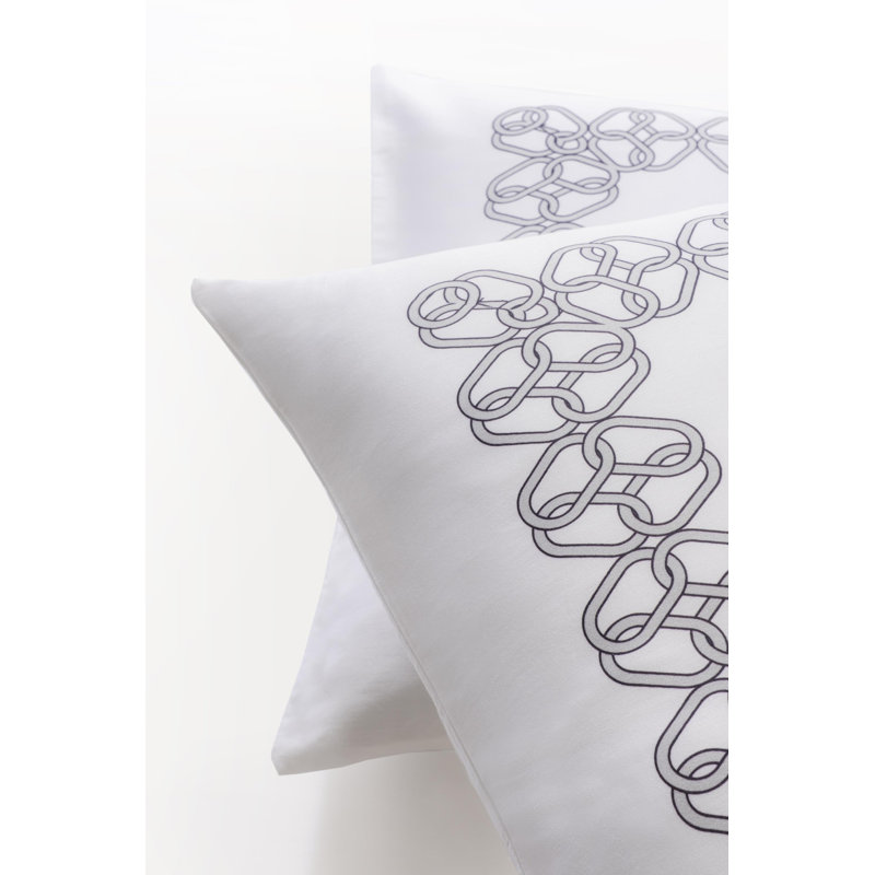 King Size White Cotton Satin Sham with Grey Print