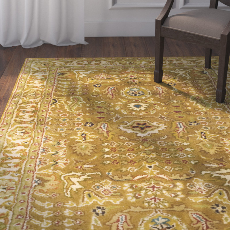 Tapis oriental en laine touffeté à la main doré Chattooga, Rectangle 9 pi 6 po x 13 pi 6 po