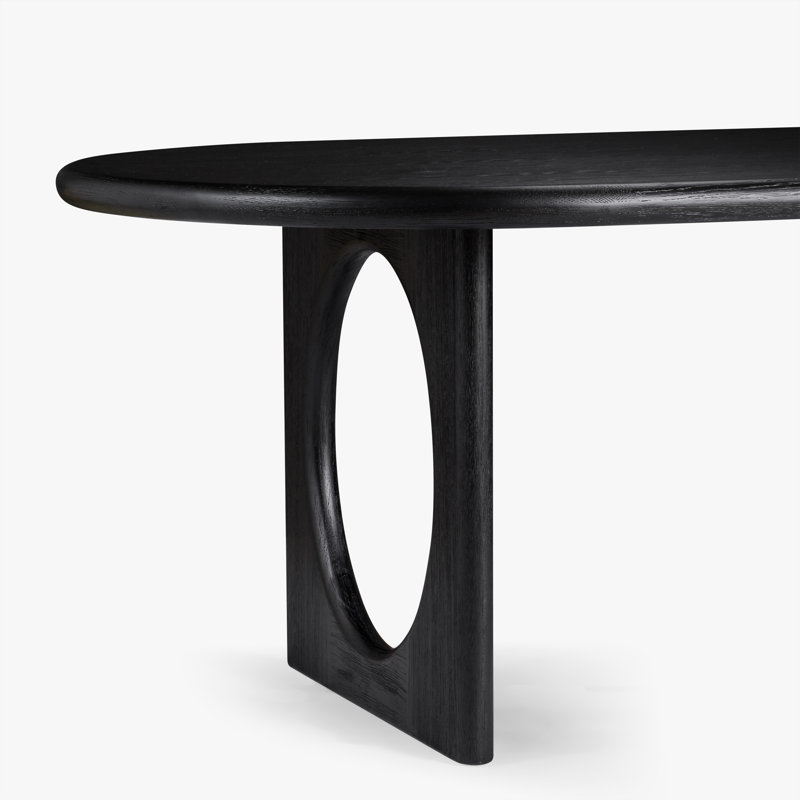 Eva Wood Oval Shaped Dining Table Oak Finish with Unique Pedestal Style Legs for Dining Area or Modern Interiors, Black