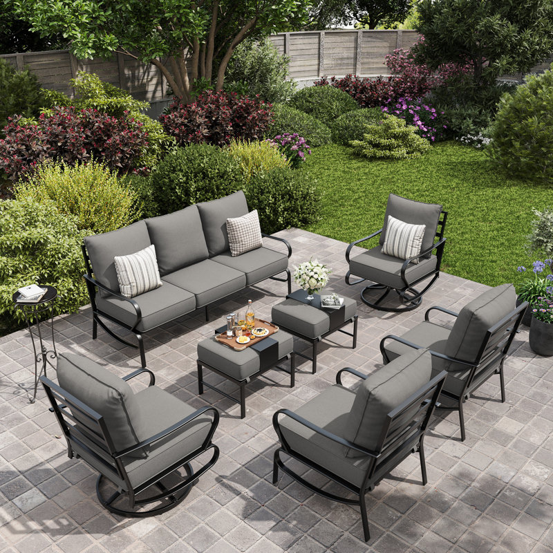 Vanwagenen 5-Person Patio Conversation Set With Cushion, Gray