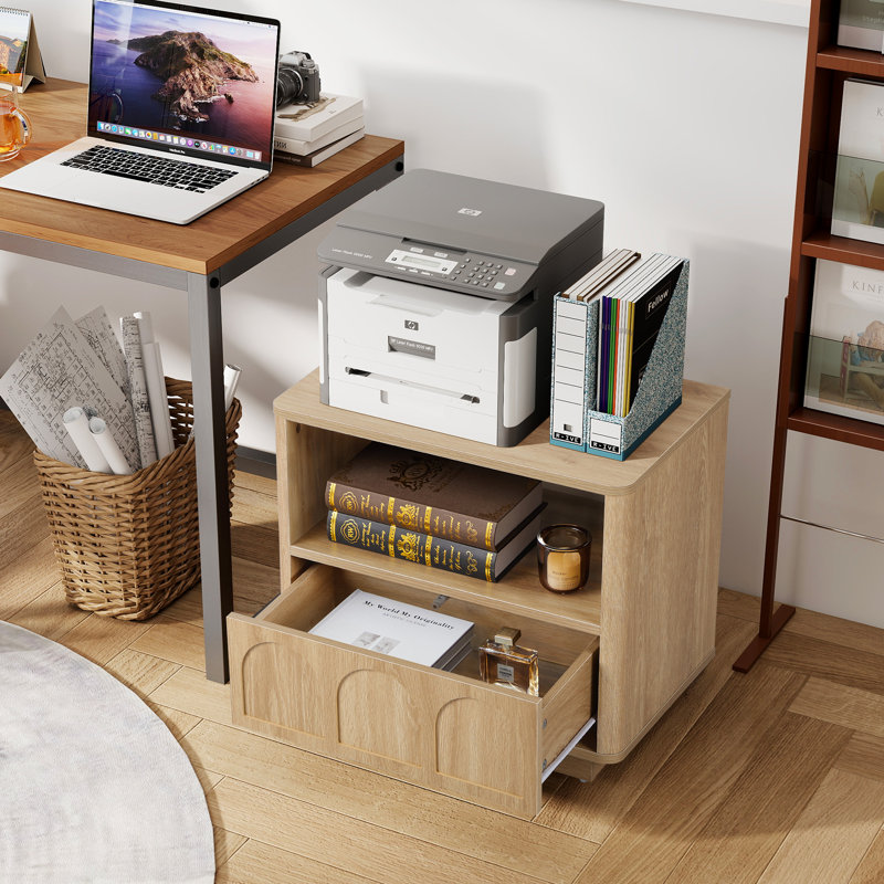Tables de bout avec tablettes ouvertes et tiroirs, Naturel
