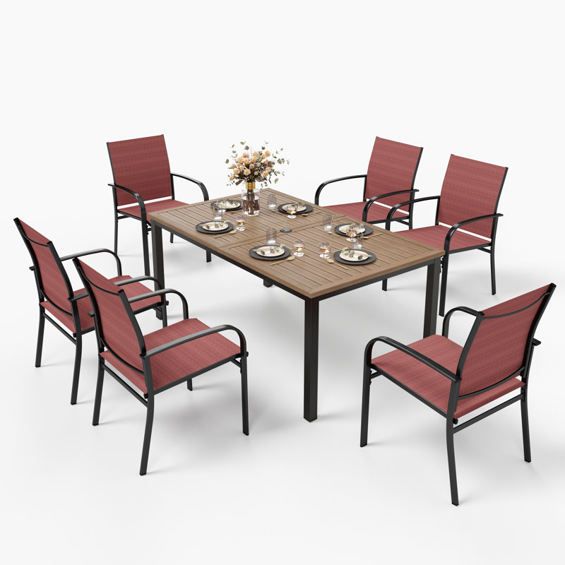 Sutiya 6 - Person Patio Dining Set with Rectangular Table, Red