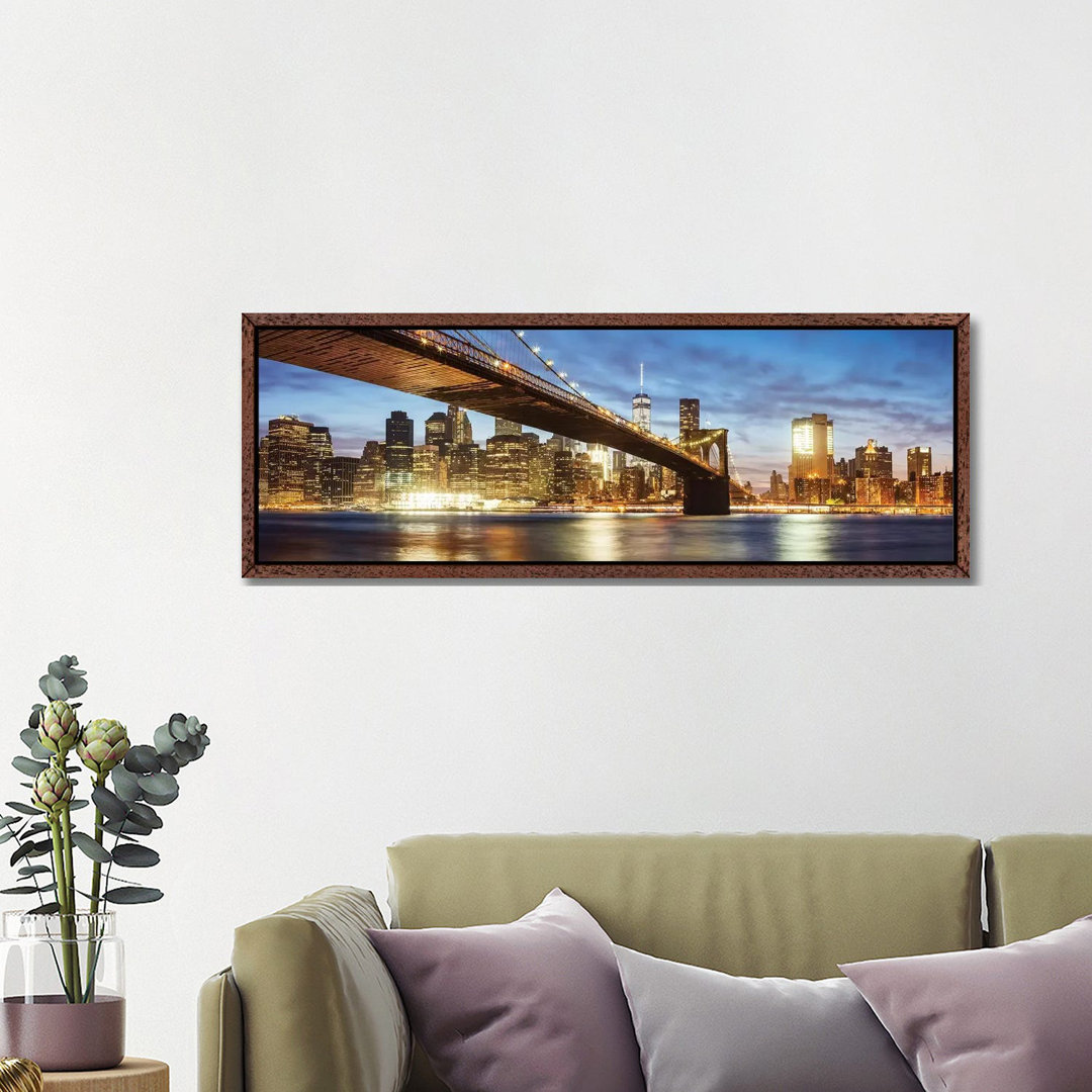 Brooklyn Bridge Panoramablick, New York von Matteo Colombo - Galerie-umwickelte Leinwand Giclée