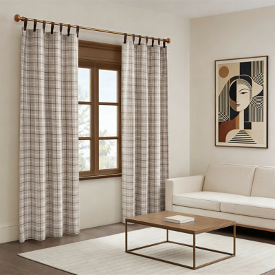 Cabin Plaid Curtain 50X84 Thermal Blackout Faux Leather Tab 1 Panel Brown