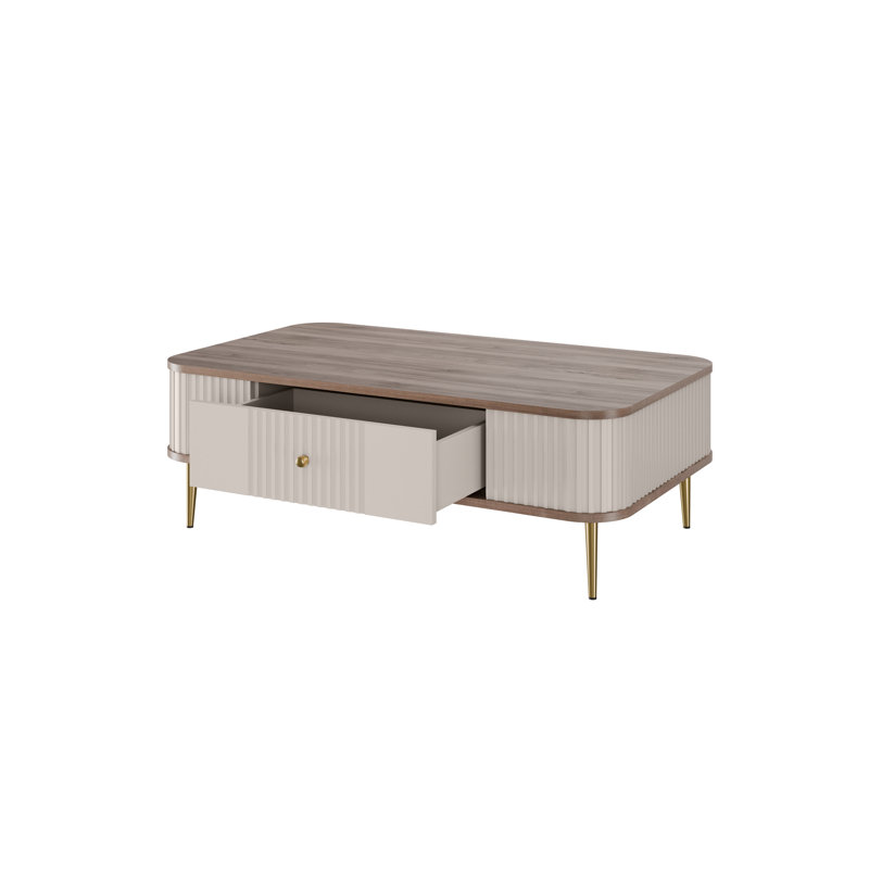 Dayzee Coffee Table with Storage, Cashmere/Nut Top/Gold Base