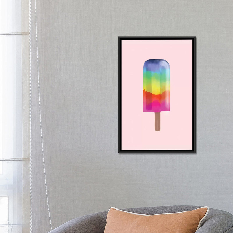 « arc-en-ciel popsicle », impression sur toile tendue, H 26 po x l 18 po x P 1,5 po, Toile avec cadre noir, Pas de tapis