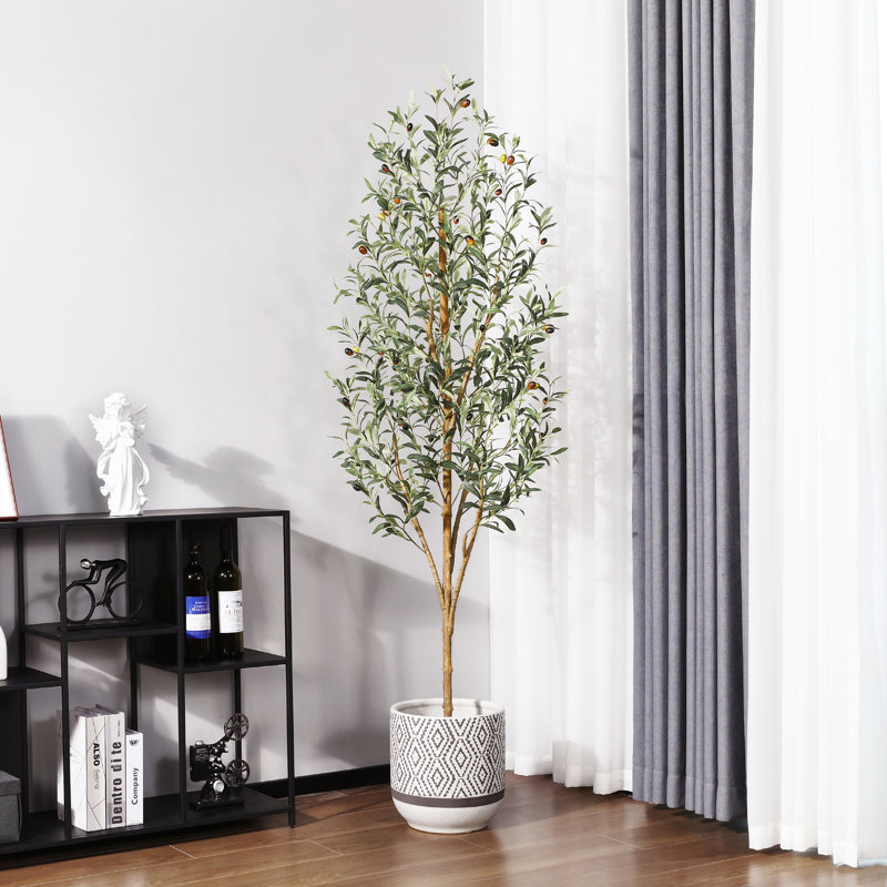 Adcock Artificial Olive Tree in Pot with Realistic Leave and Natural Trunk, 70" H x 18" W x 18" D
