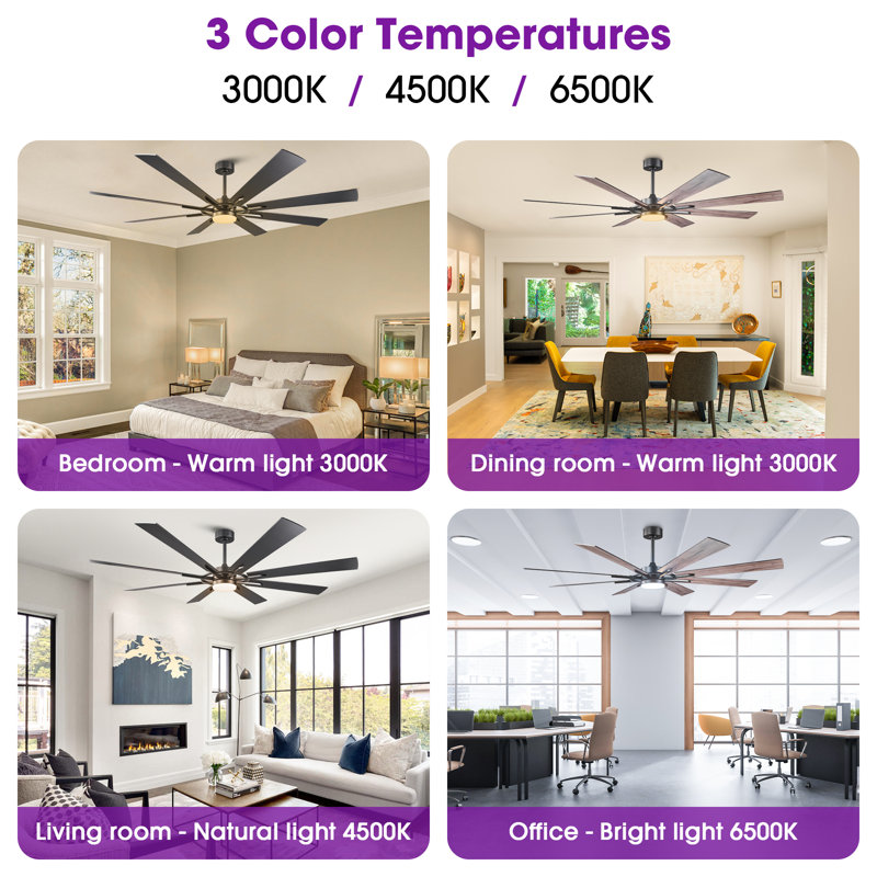 60" Modern Smart 3CCT LED Windmill Large Ceiling Fan with APP and Remote Control, Double-Sided Blades, Dimmable, 6 Speeds Reversible Motor, 5"/10"/24" Downrods