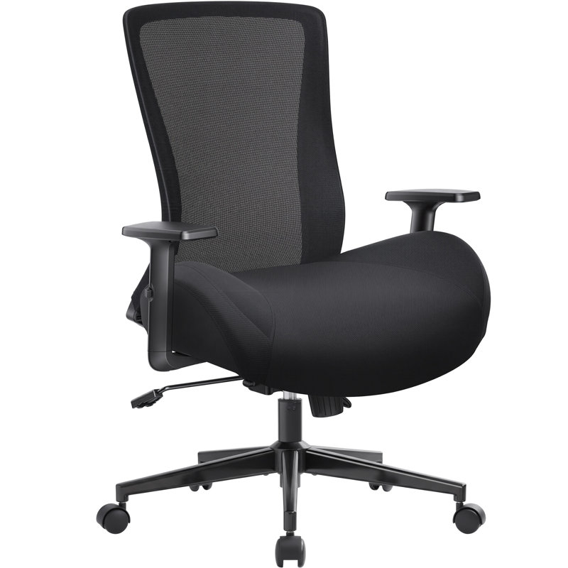 Swivel Desk Chair With Adjustable Armrests, Ergonomic Mesh Back And 5.5" Thick Cushion For Home Office, Black