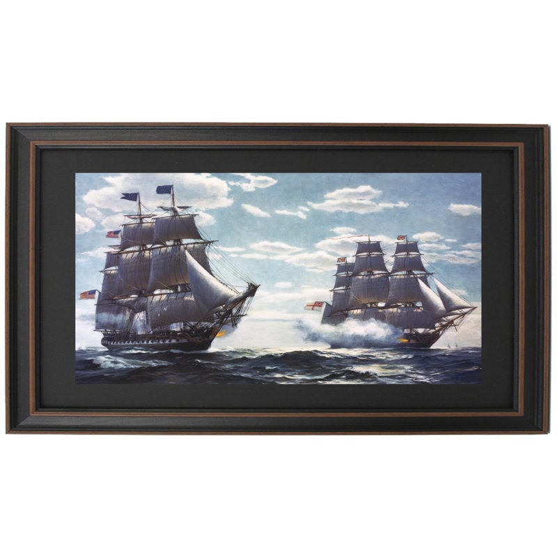 Impression «USS Constitution Vs HMS Java» par Charles Paterson | Reproduction encadrée, H 14 po x l 24 po