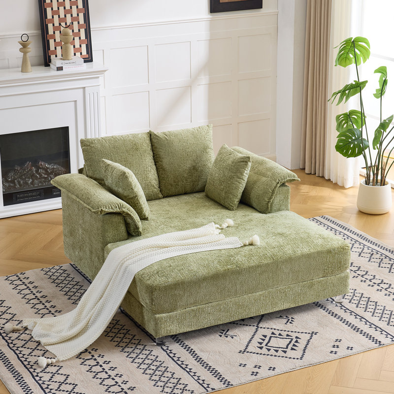 Upholstered Sleeper Sofa Bed Chaise Lounge Chair With Clear Acrylic Leg, Sage Green