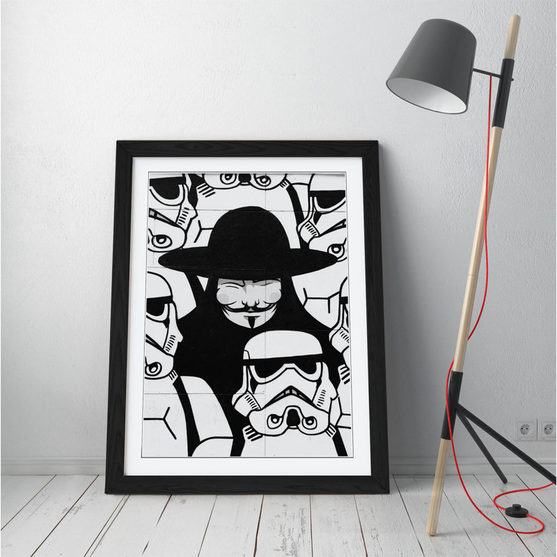Guy Fawkes Stormtroopers Graffiti - Single Picture Frame Print on Canvas, 89cm H x 64cm W x 2cm D, Black