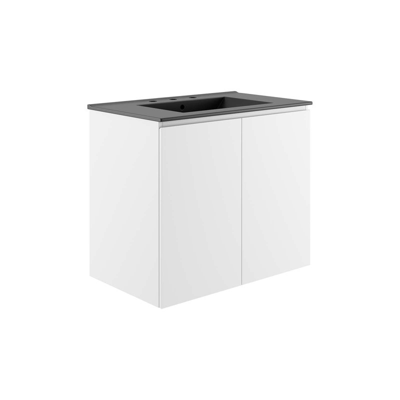 Modway Bryn 30" Wall-Mount Bathroom Vanity, Black, White
