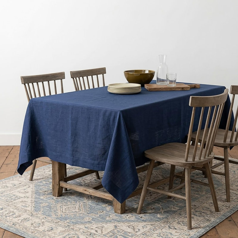 Diana - 100% Pure Linen Tablecloth, 120" L x 60" W, Vintage Blue, Solid Color