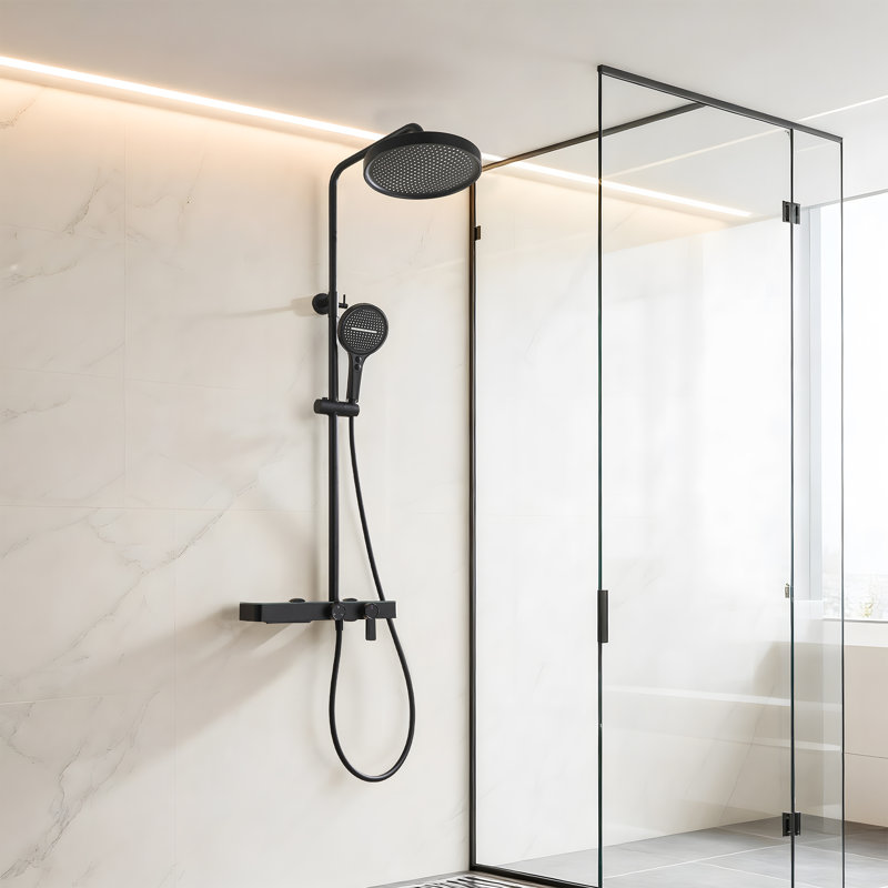 Système de douche complet 10,8 pouces 10 fonctions avec barre coulissante 2,6 gal / min, Noir mat