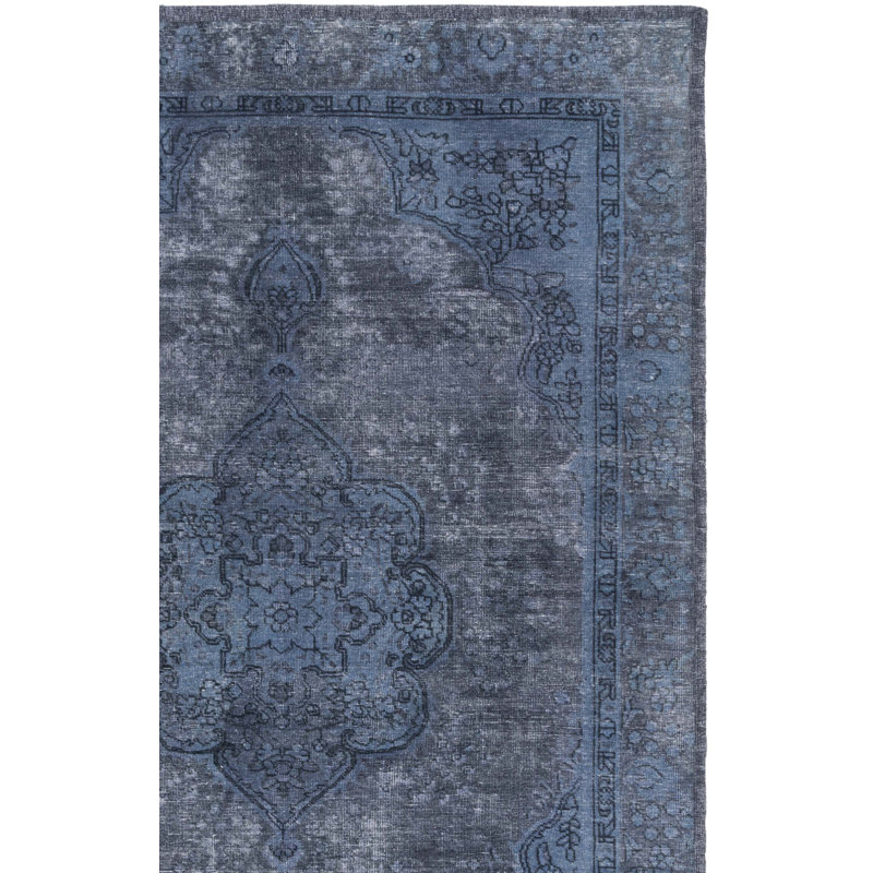 Charnwood Vintage Hand Tufted Pet Yarn/Cotton Oriental Rug in Blue/Grey, Rectangle 5' x 8'