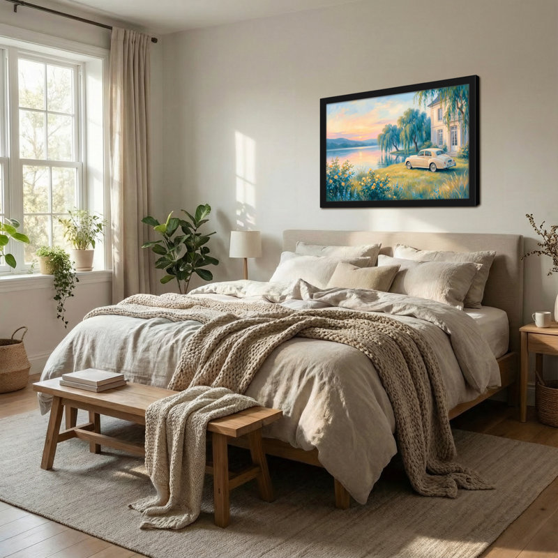 Plantes et fleurs Lake House voiture coucher de soleil fleurs arbres ciel, H 12 po x l 18 po