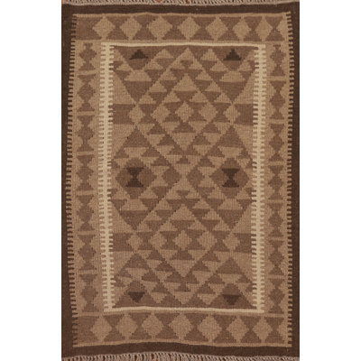 Brown Kilim Reversible Wool Area Rug 3x4
