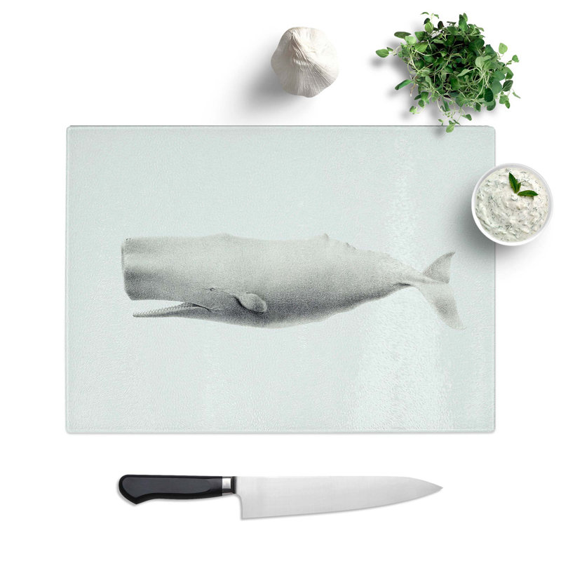 Tempered Glass Sperm Whale by C.M. Scammon Chopping Board, 39 cm W x 28.5 cm L