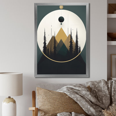 " Minimal Full Moon Mountain In Green And Blue "