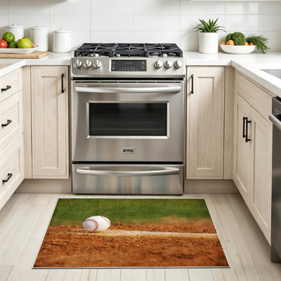 Tapis d'intérieur brun avec baseball brun et lavable à la machine avec baseball