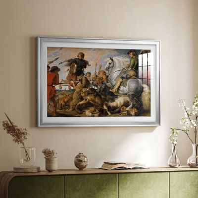The Wolf and Fox Hunt - Peter Paul Rubens - reproduction d'art avec passe-partout et verre-c. 1616