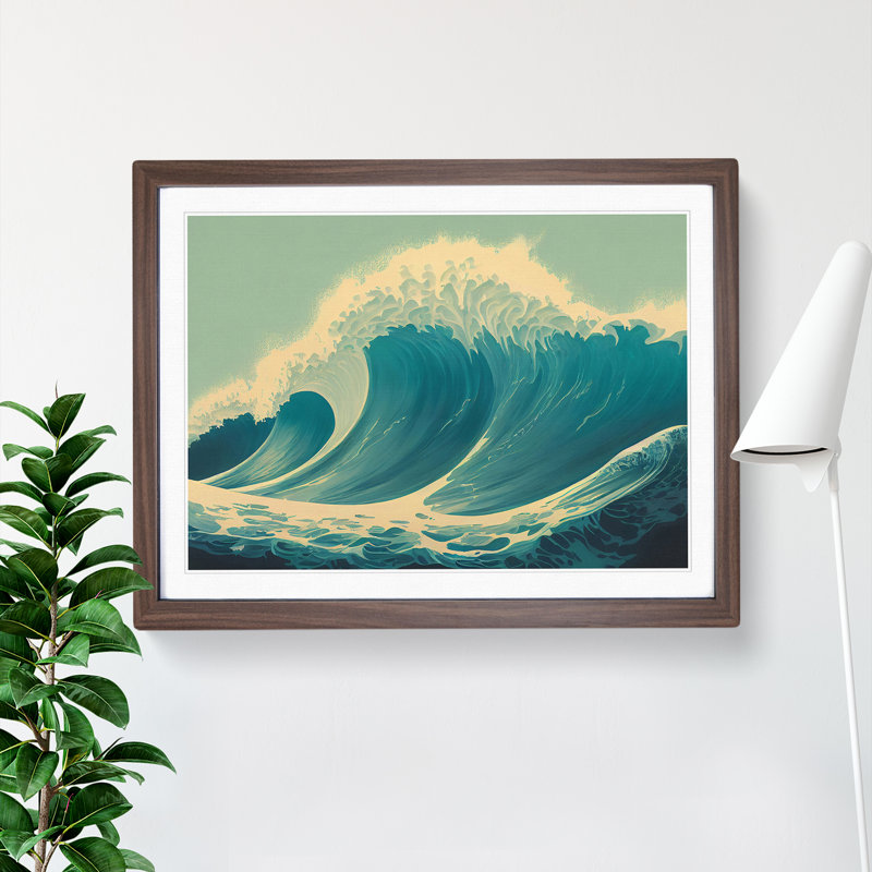 Awesome Ocean Wave - Framed Print, 25cm H x 34cm W x 2cm D, Walnut