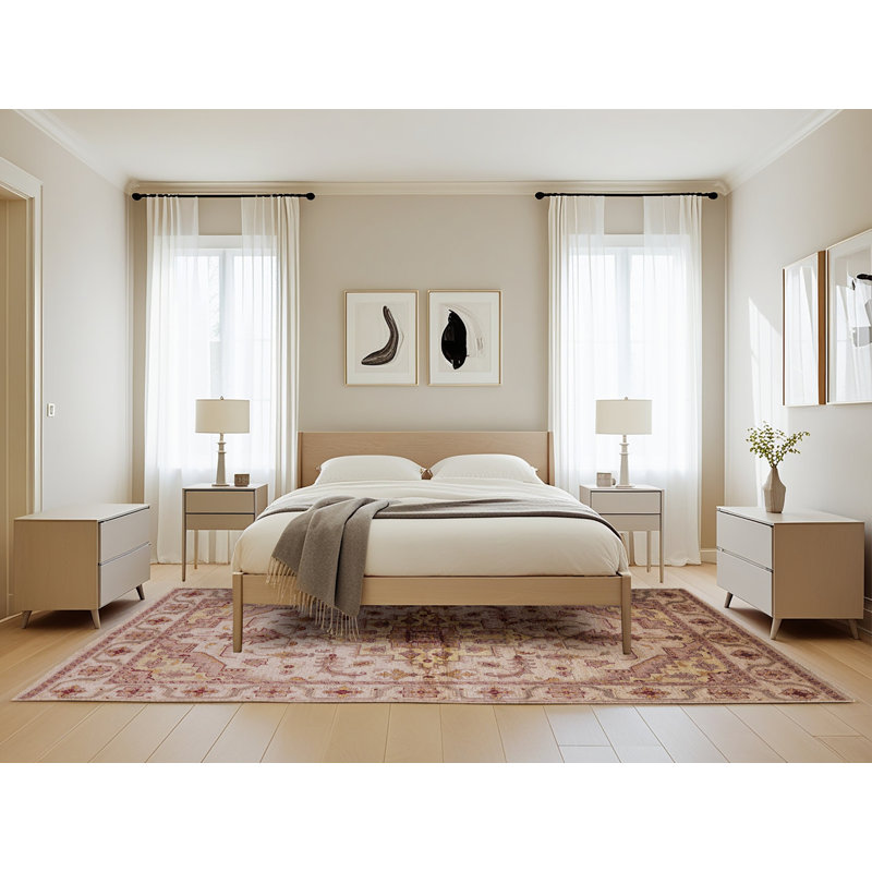 Tapis oriental rose / ivoire Bedros, Rectangle 5 pi x 8 pi