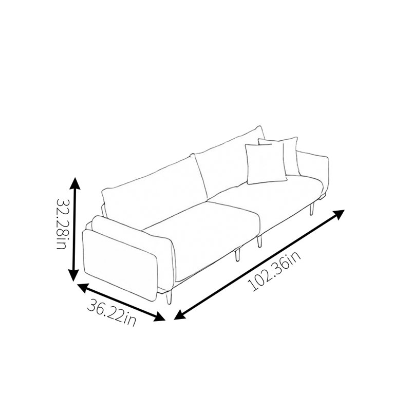 Canapé en bois massif rétro en ligne, H 32,28 po x l 102,36 po x P 36,22 po, 3