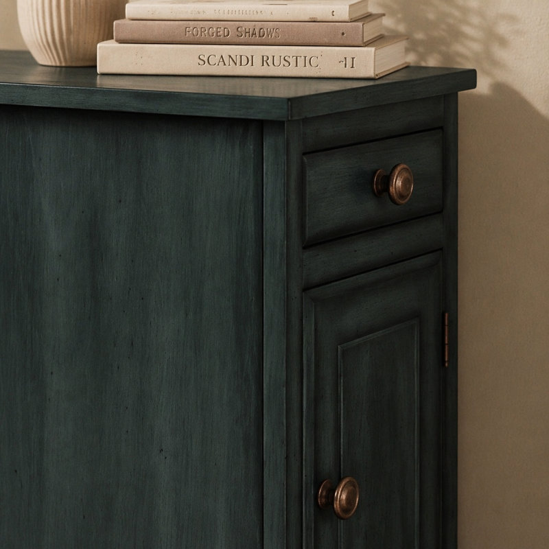 Table d'appoint, table de bout, table d'appoint, table de chevet, étroite, chambre à coucher, lampe, tiroir de rangement, placage bleu antique, traditionnel