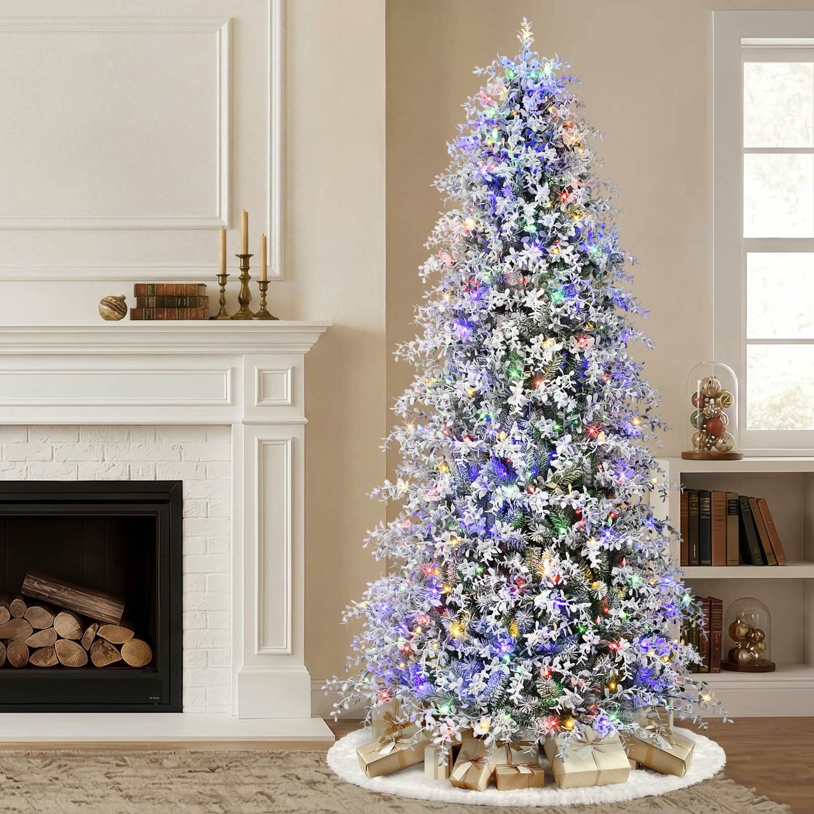 Flocked 7.5' Pre-Lit Cypress Christmas Tree