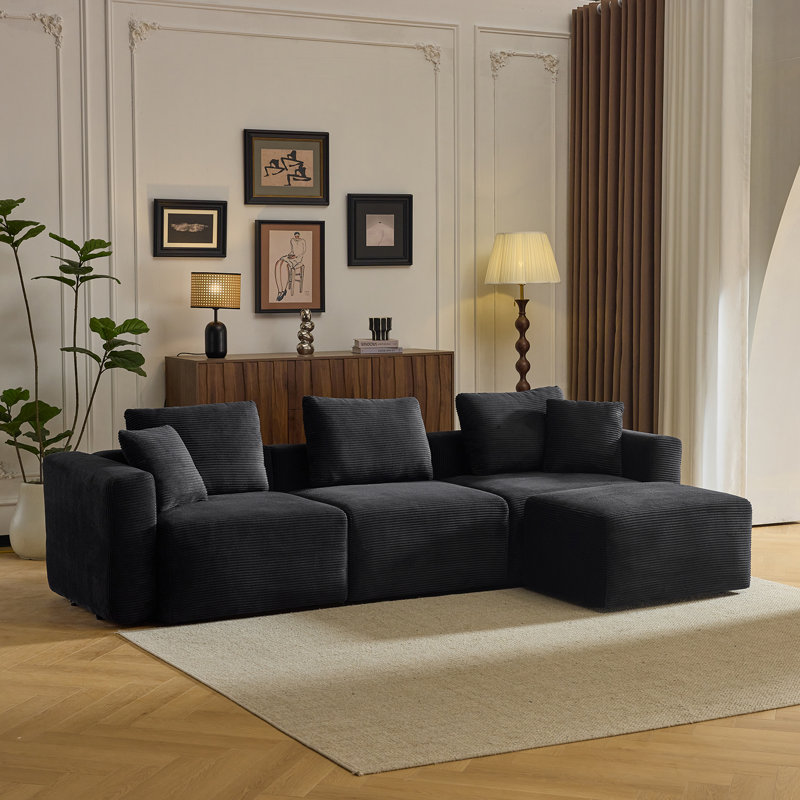 Canapé 110 po en velours côtelé moderne avec coussins moelleux, Noir