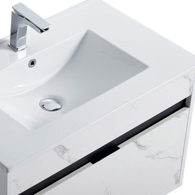 Ensemble de meuble-lavabo mural simple 30 po Kynlyn, Marbre blanc