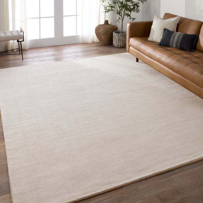 Arcus Handmade Indoor/Outdoor Solid Taupe/ Cream, Rectangle 12' x 15', Cream