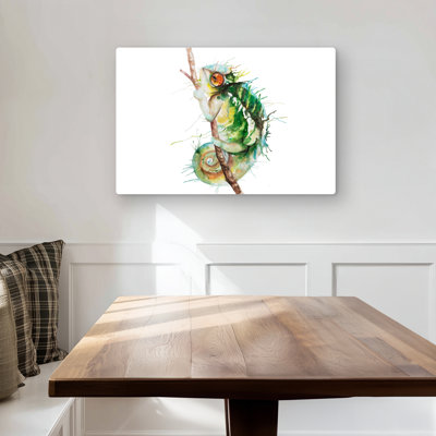 Watercolor Chameleon - Bedroom Reptile Metal Print Decor