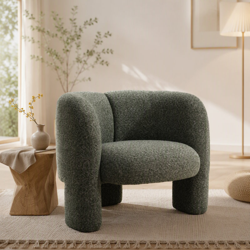 Fauteuil d'appoint en tweed vert Pemba