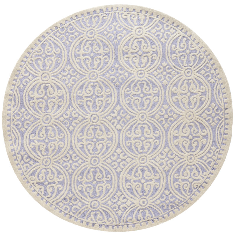 Canace Geometric Wool Lavender/Ivory Area Rug, Round 6'